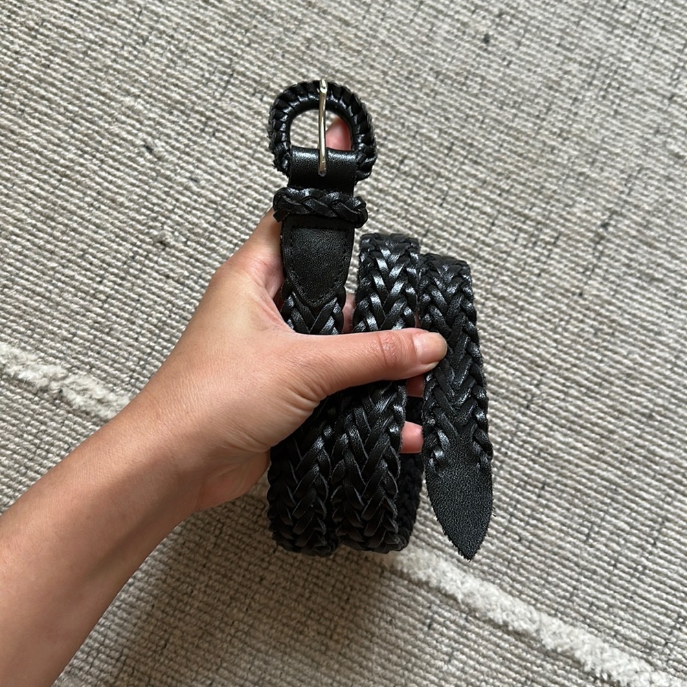Braided black leather belt